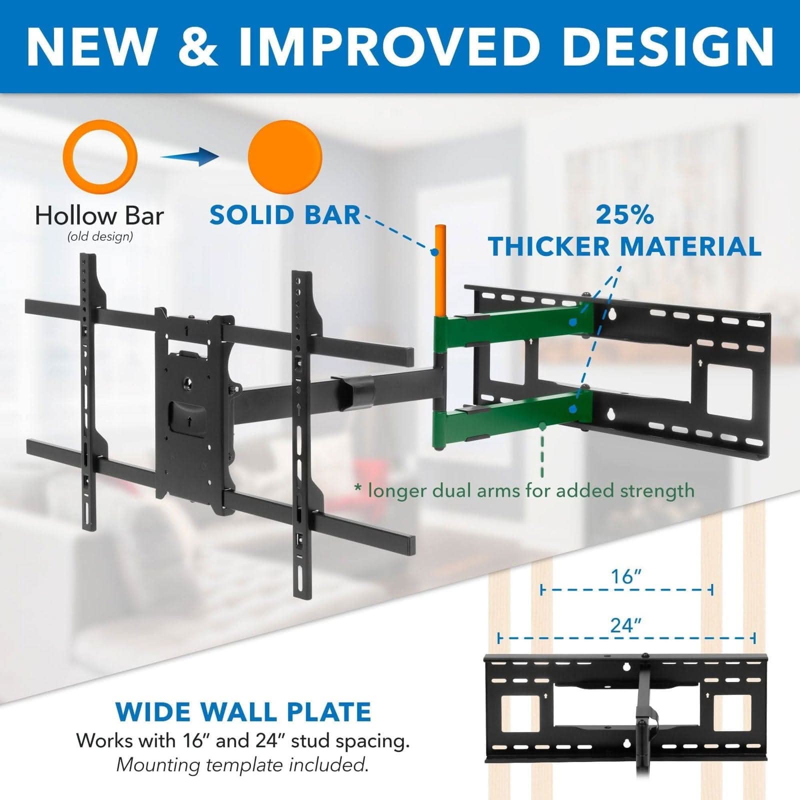 Mount-It! Full Motion TV Wall Mount with Extra Long Extension - TVs up to 80" for 40" to 80" TVs | holds up to 110 lbs | MI-372 - Thumbnail 4