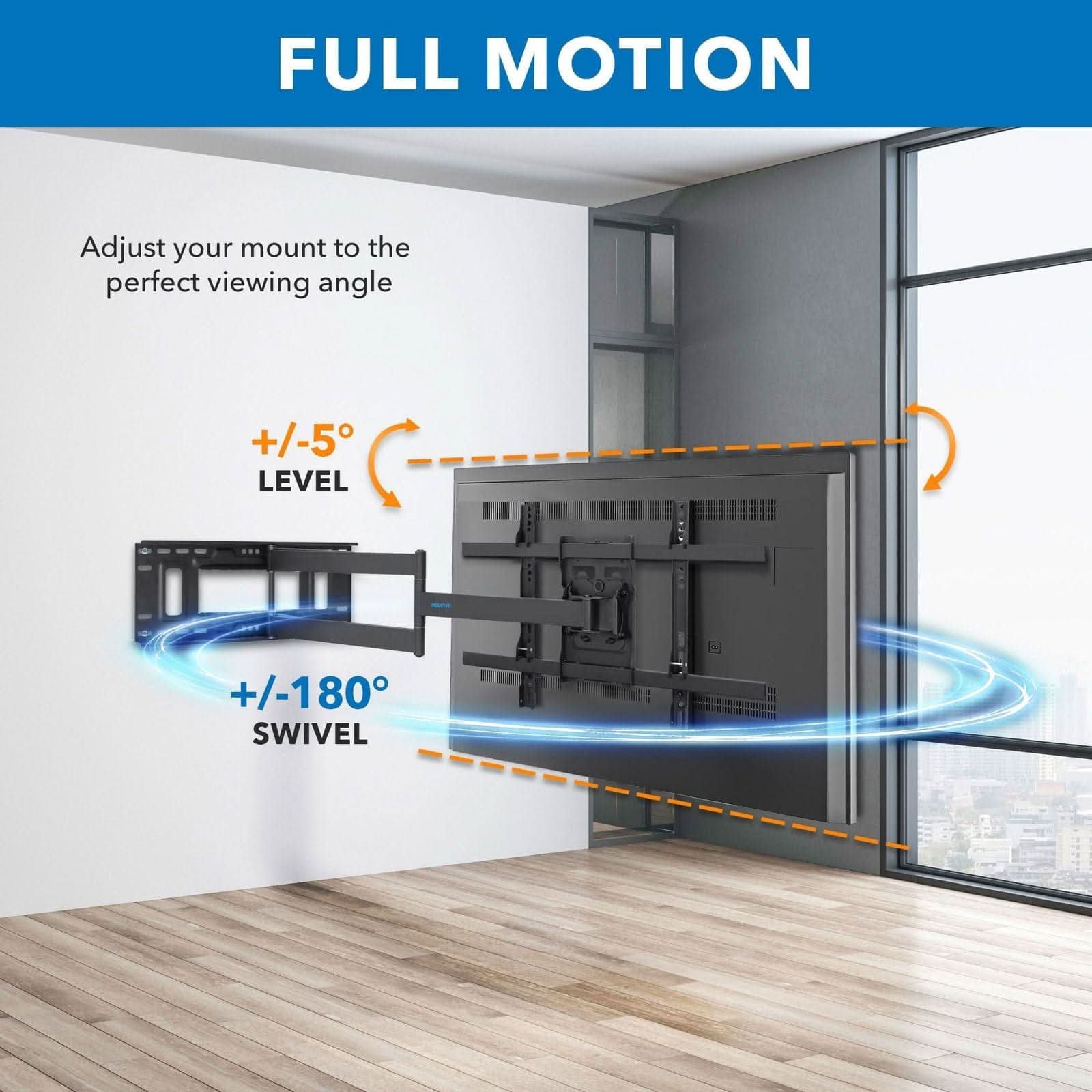 Mount-It! Full Motion TV Wall Mount with Extra Long Extension for 40" to 80" TVs | holds up to 121 lbs | MI-397 - Thumbnail 5