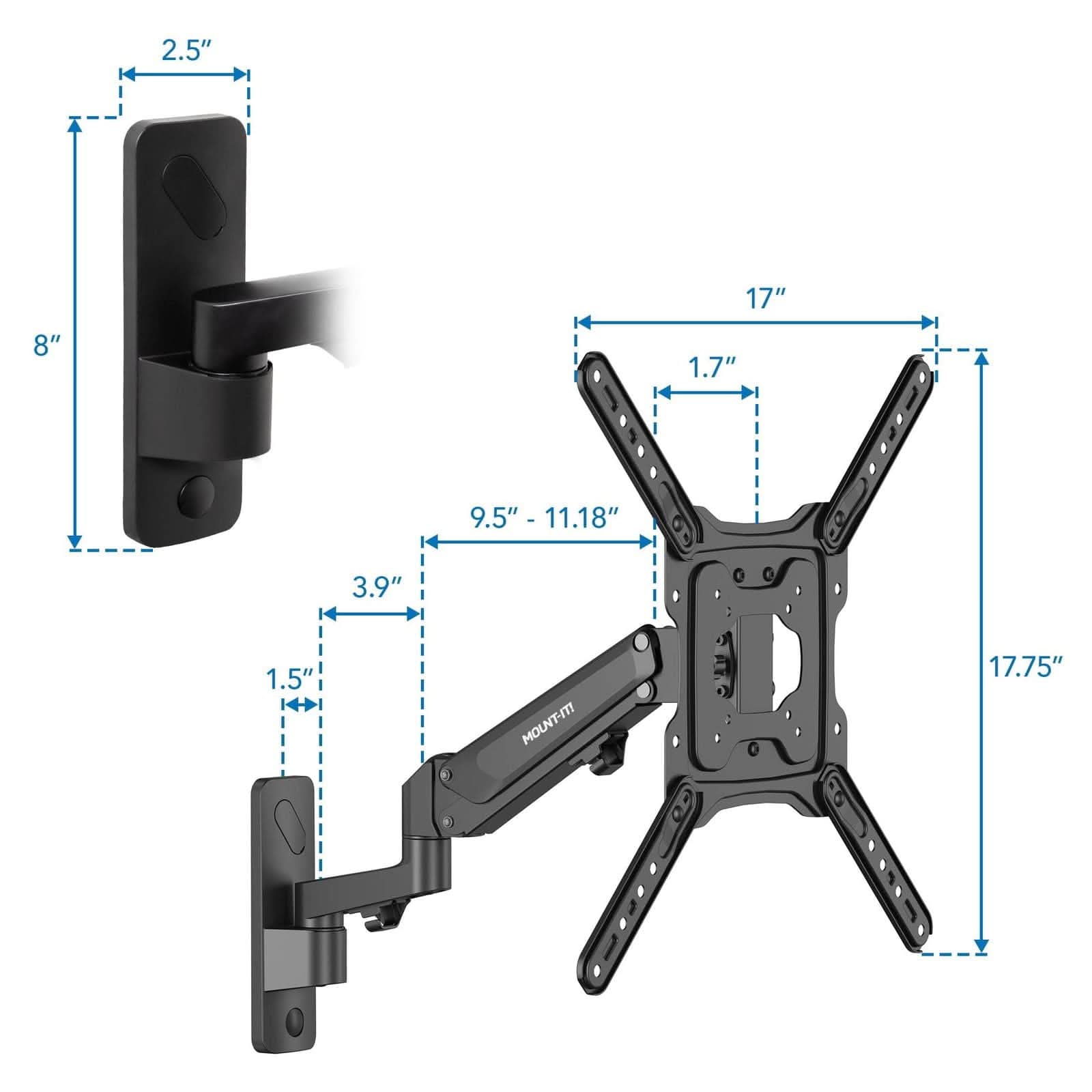 Mount-It! Full Motion TV Wall Mount with Gas Spring Arm for 23" to 55" TVs | holds up to 50.6 lbs | MI-444BLK - Thumbnail 2