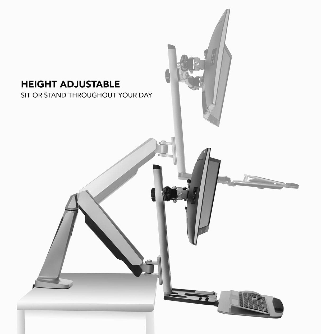 Grey Desk Converters - Dual Monitor Stand Up Workstation - Mount-It! - MI-7904