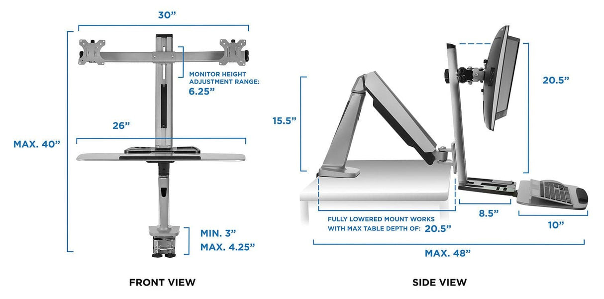 Grey Desk Converters - Dual Monitor Stand Up Workstation - Mount-It! - MI-7904