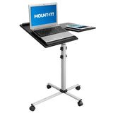 Grey Mobile Standing Desk - Rolling Laptop Tray & Projector Cart - Mount-It! - MI-7945
