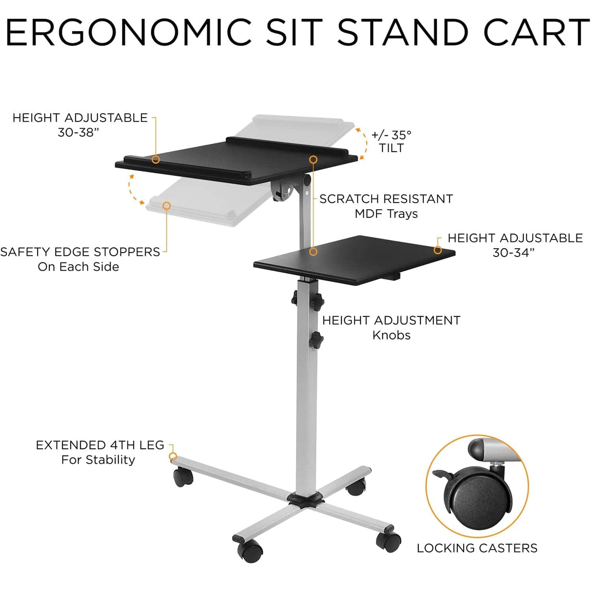 Grey Mobile Standing Desk - Rolling Laptop Tray & Projector Cart - Mount-It! - MI-7945