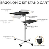 Grey Mobile Standing Desk - Rolling Laptop Tray & Projector Cart - Mount-It! - MI-7945