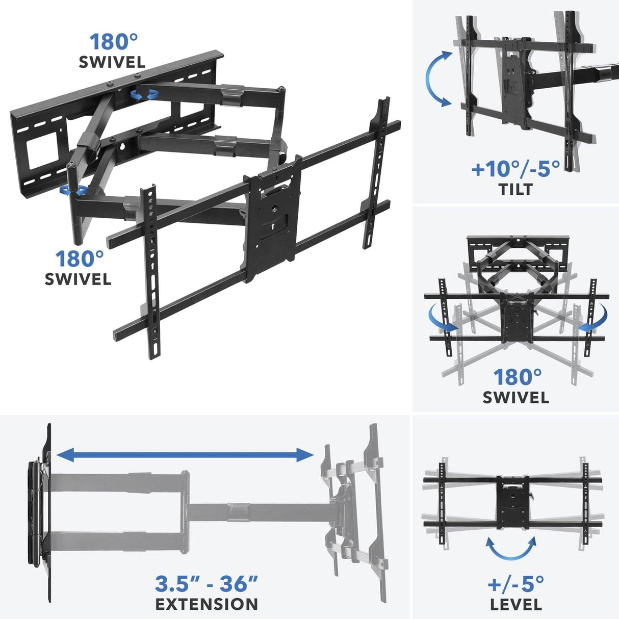 TV Mount - Heavy Duty Dual Arm TV Wall Mount with Extra Long Extension - Mount-It! - MI-392