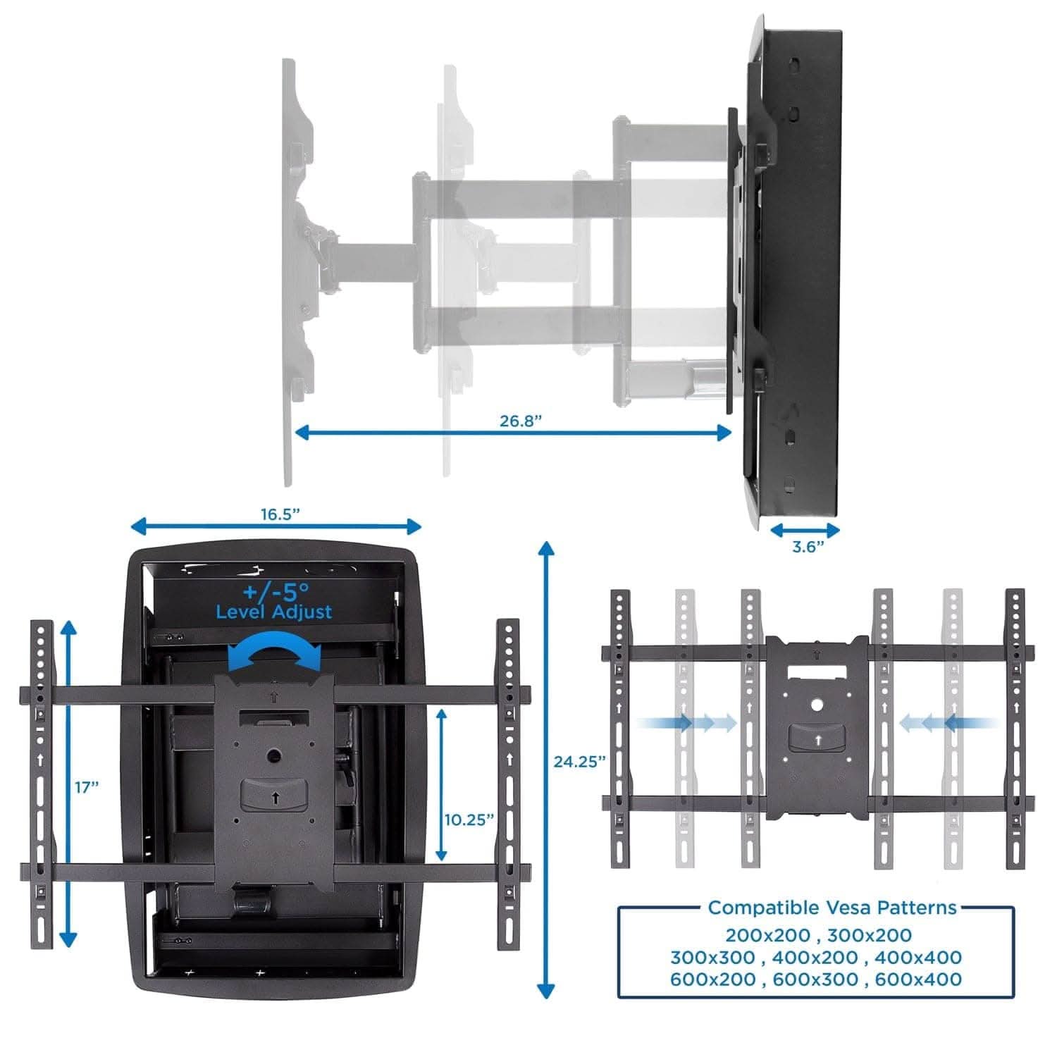 Mount-It! Heavy Duty Full Motion TV Wall Mount with Long Extension and Recessed Base for 32" to 70" TVs | holds up to 175 lbs | MI-381 - Thumbnail 3
