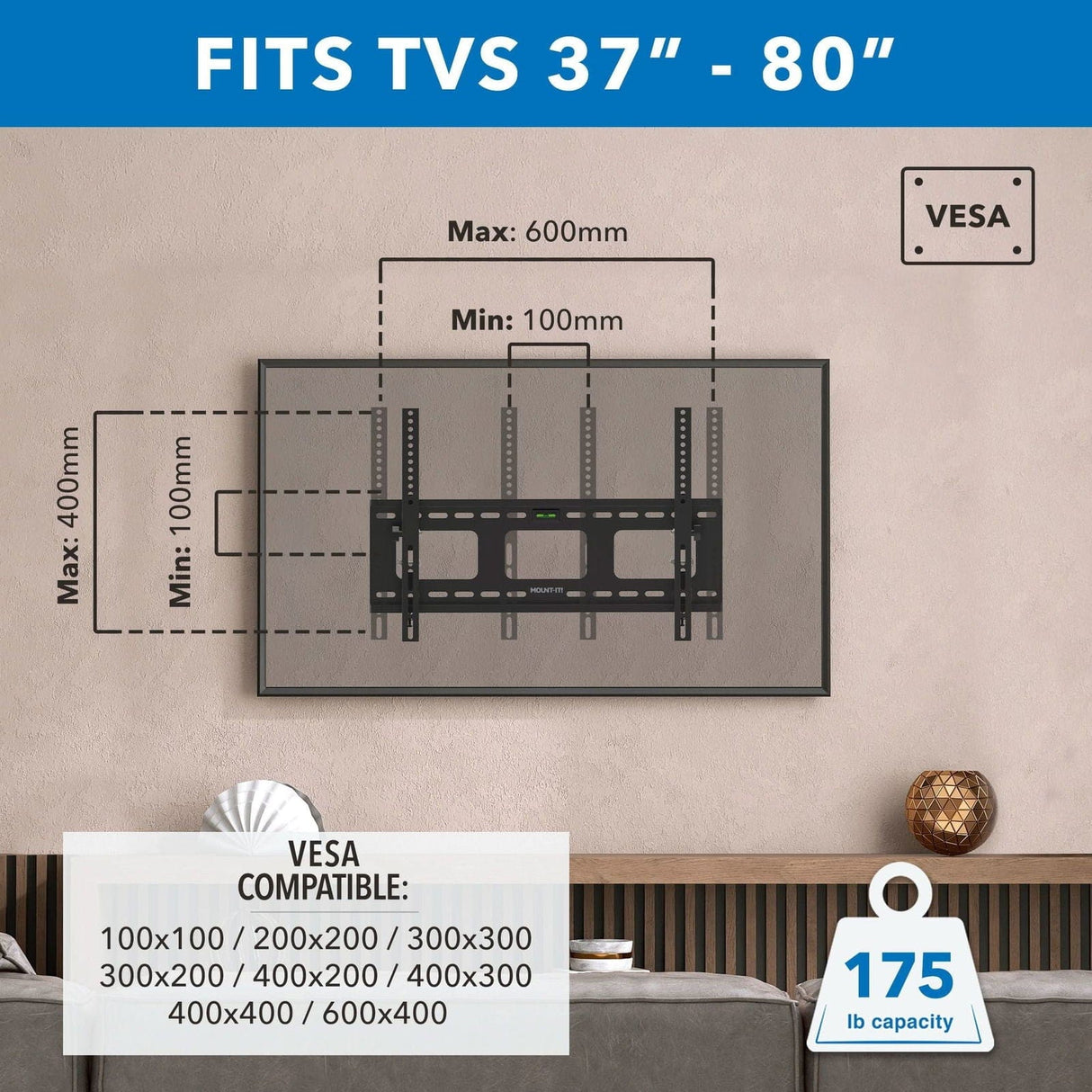 TV Mount - Heavy-Duty Tilt TV Wall Mount with Low Profile - Mount-It! - MI-318B