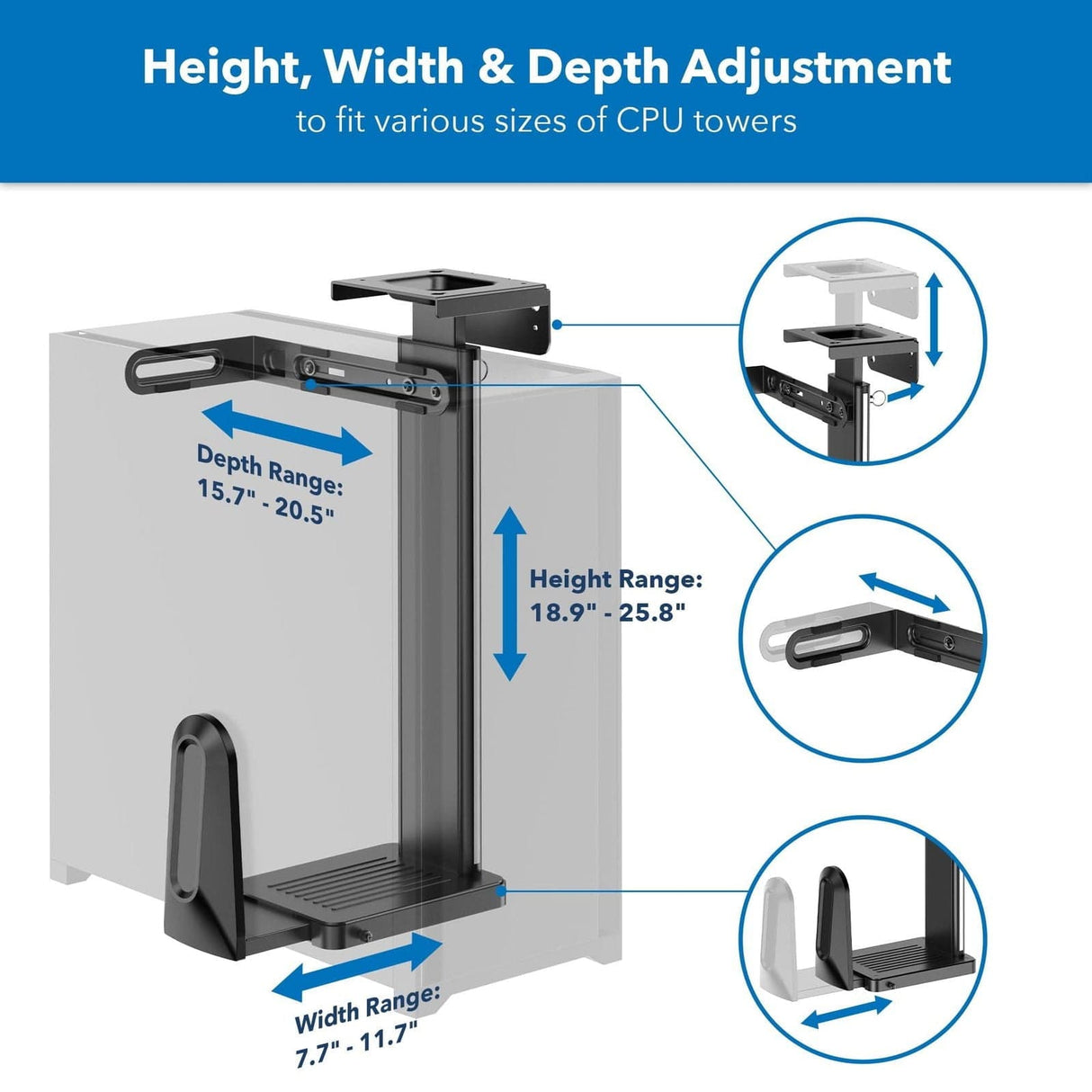 CPU Holder - Heavy-Duty Under Desk / Wall CPU Mount - Mount-It! - MI-7171