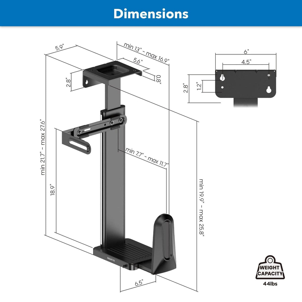 CPU Holder - Heavy-Duty Under Desk / Wall CPU Mount - Mount-It! - MI-7171