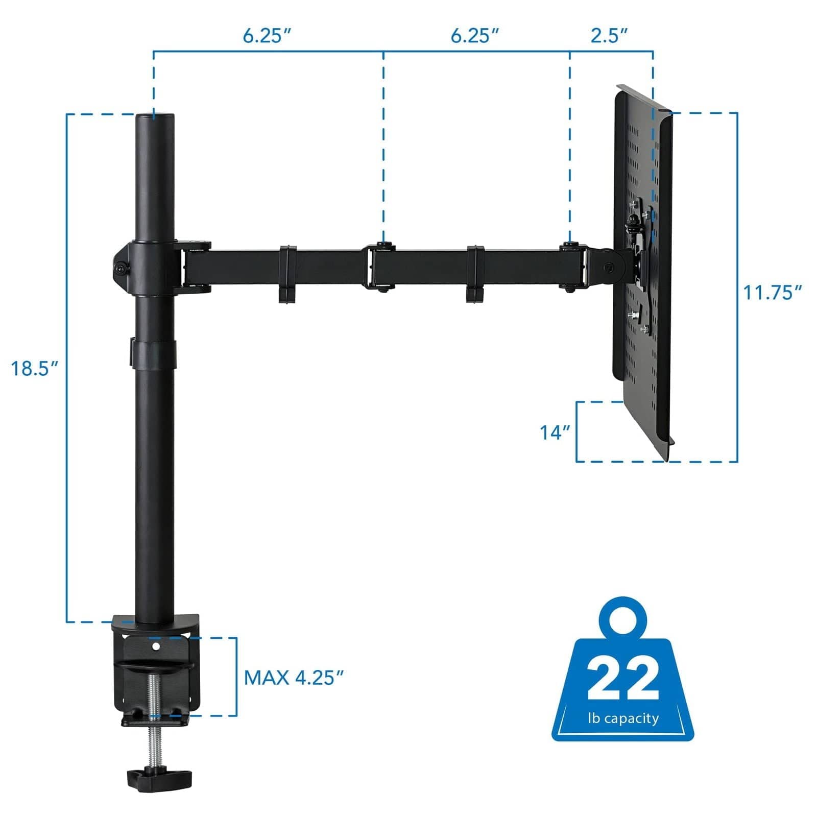 Mount-It! Height-Adjustable Laptop Desk Mount | holds up to 22 lbs | MI-4352LT - Thumbnail 2