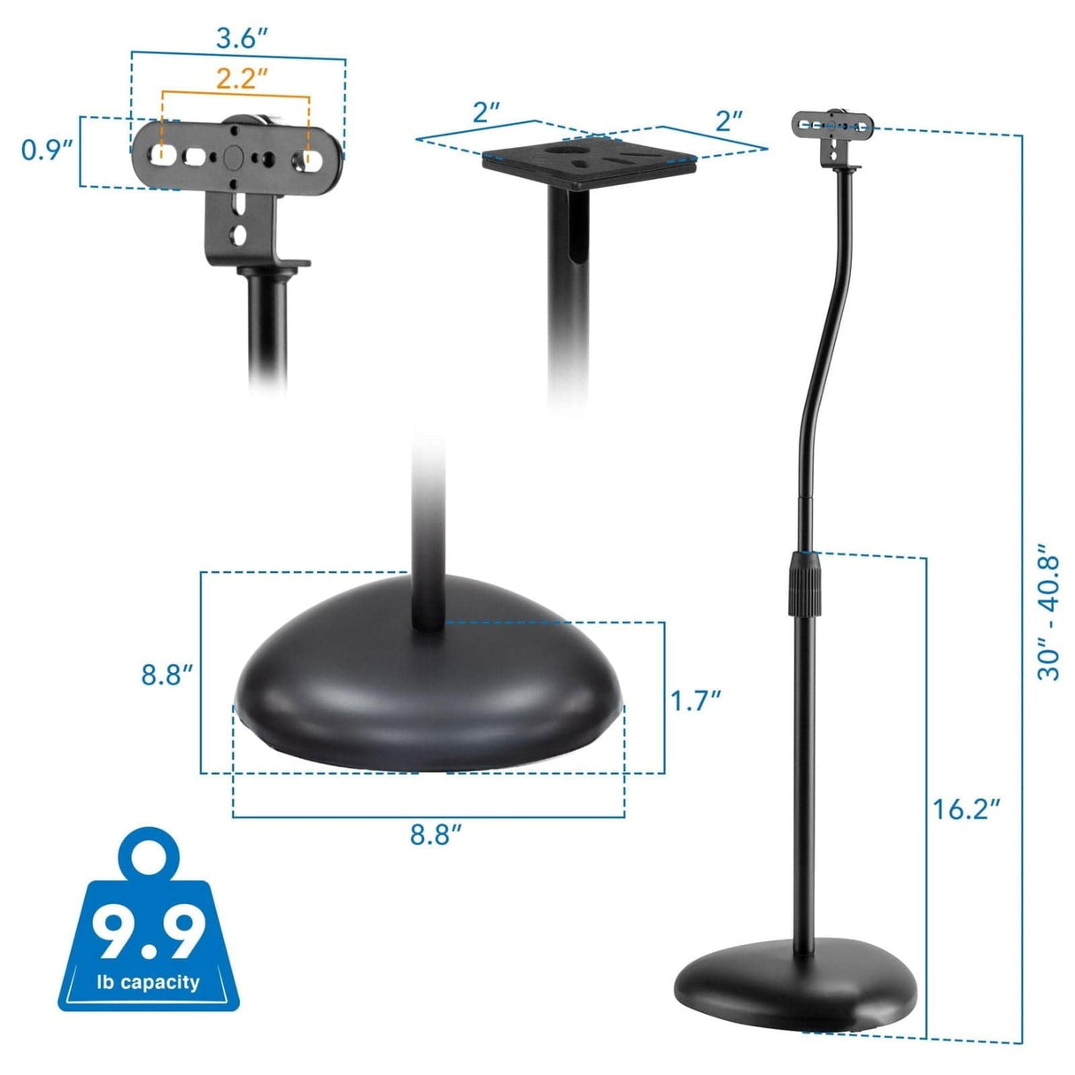 Speaker Stand - Height Adjustable Speaker Floor Stands (2 ct.) - Mount-It! - MI-1232
