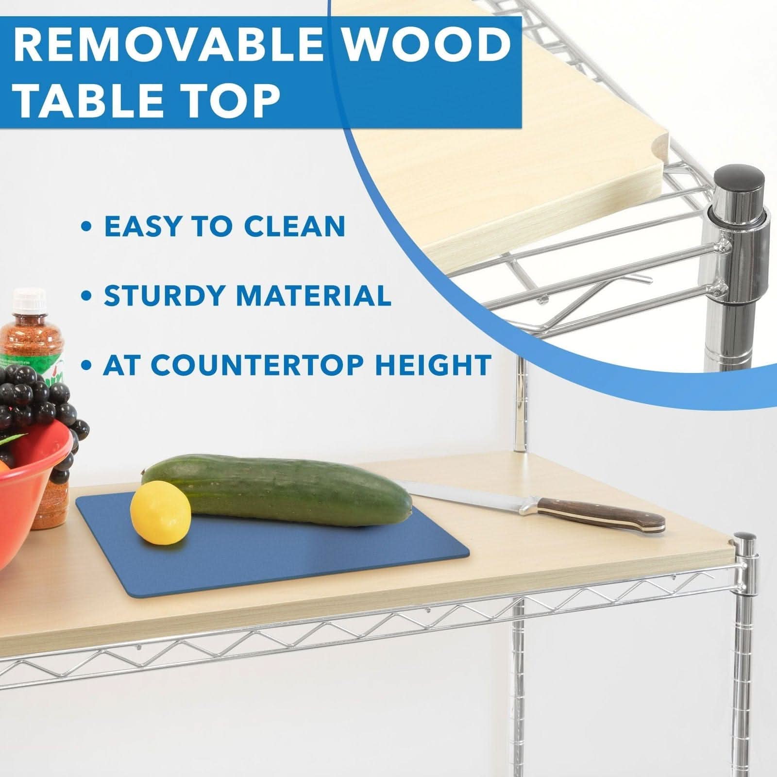 Mount-It! Kitchen Baker's Rack with Wood Table and Storage - Thumbnail 5