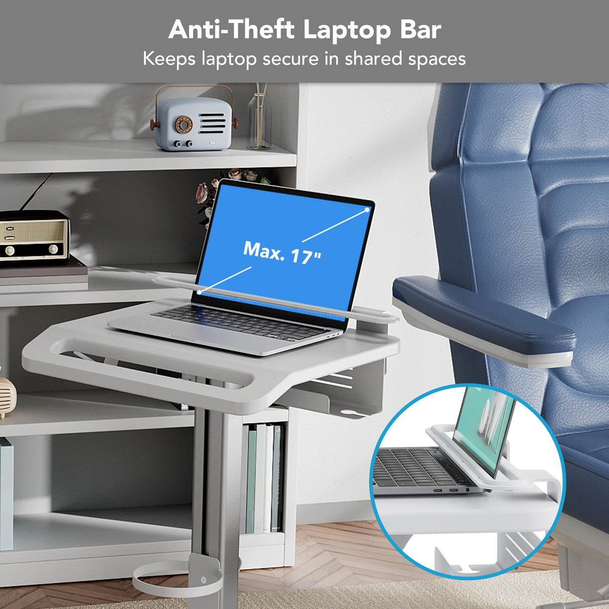 Mobile Standing Desk - MedHub Laptop Cart with Security Bar - Mount-It! - MI-16029