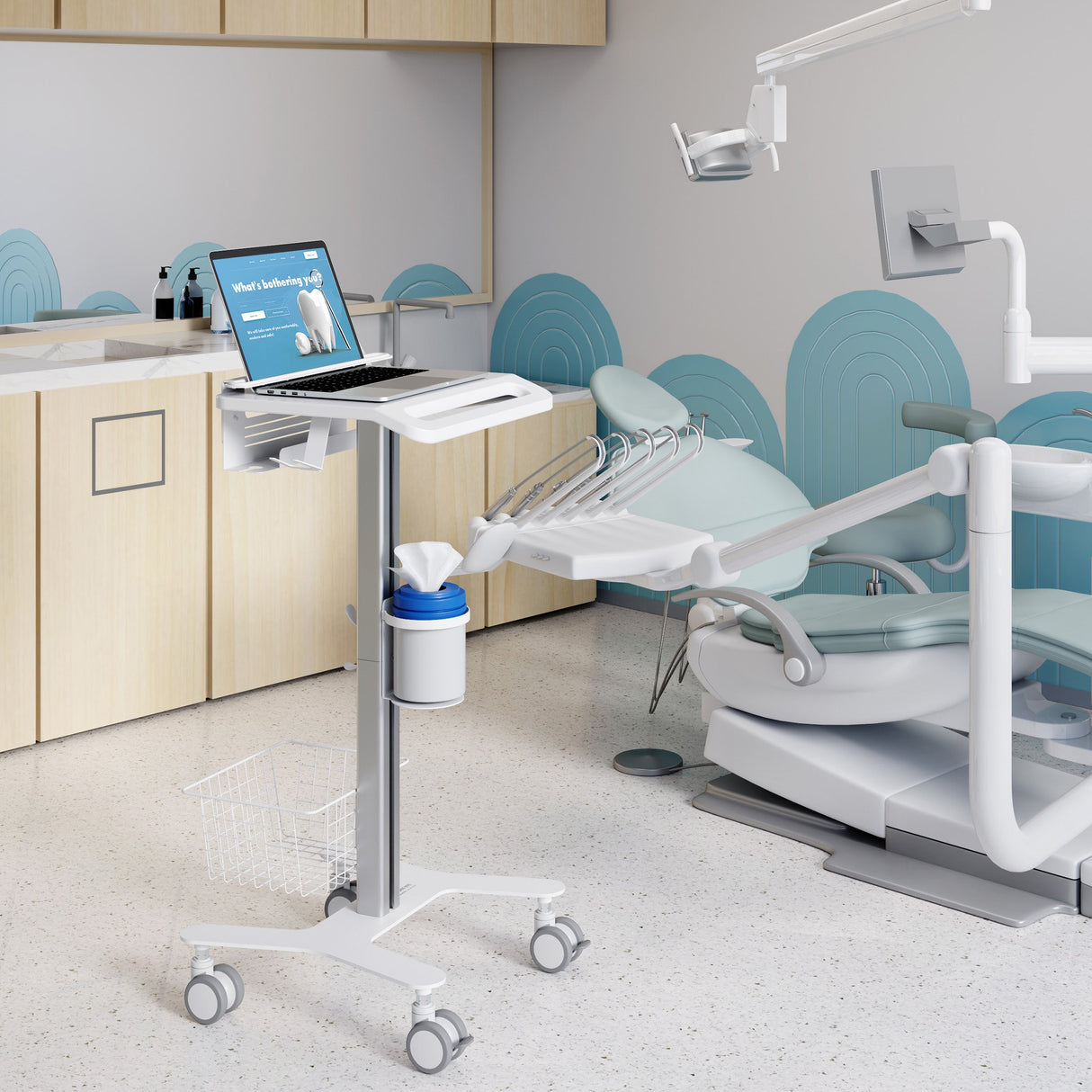 Mobile Standing Desk - MedHub Laptop Cart with Security Bar - Mount-It! - MI-16029