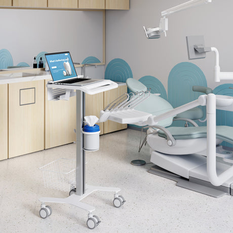 Mobile Standing Desk - MedHub Laptop Cart with Security Bar - Mount-It! - MI-16029