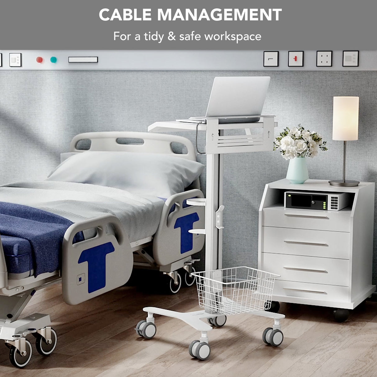 Mobile Standing Desk - MedHub Laptop Cart with Security Bar - Mount-It! - MI-16029
