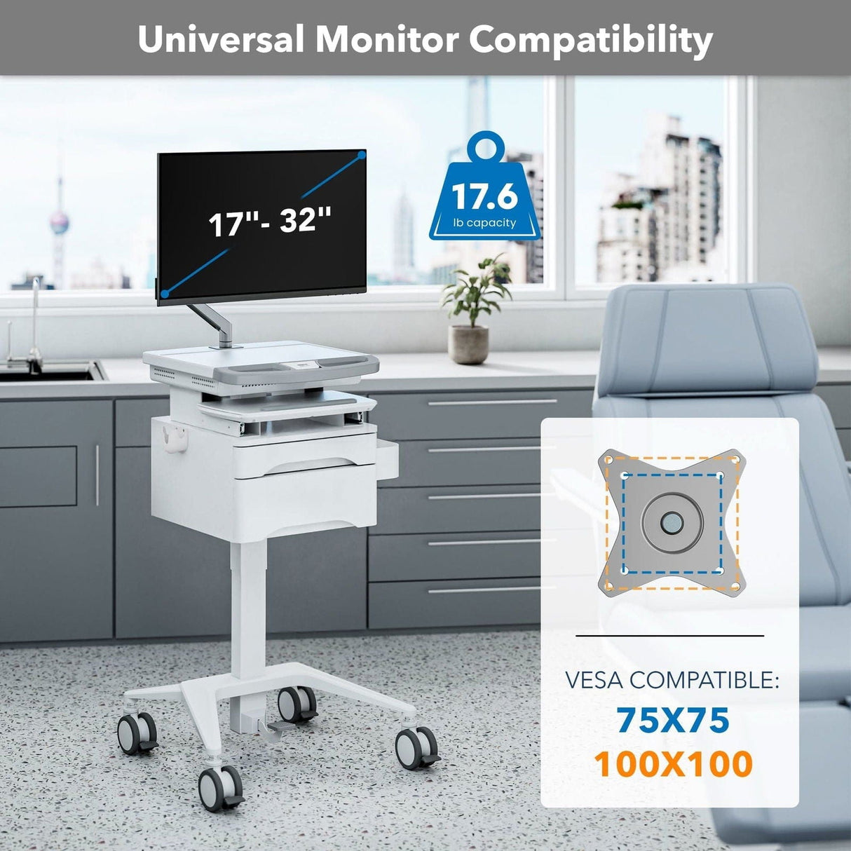 - MedHub Mobile Workstation with Drawers and Monitor Arm - Mount-It! - MI-16026