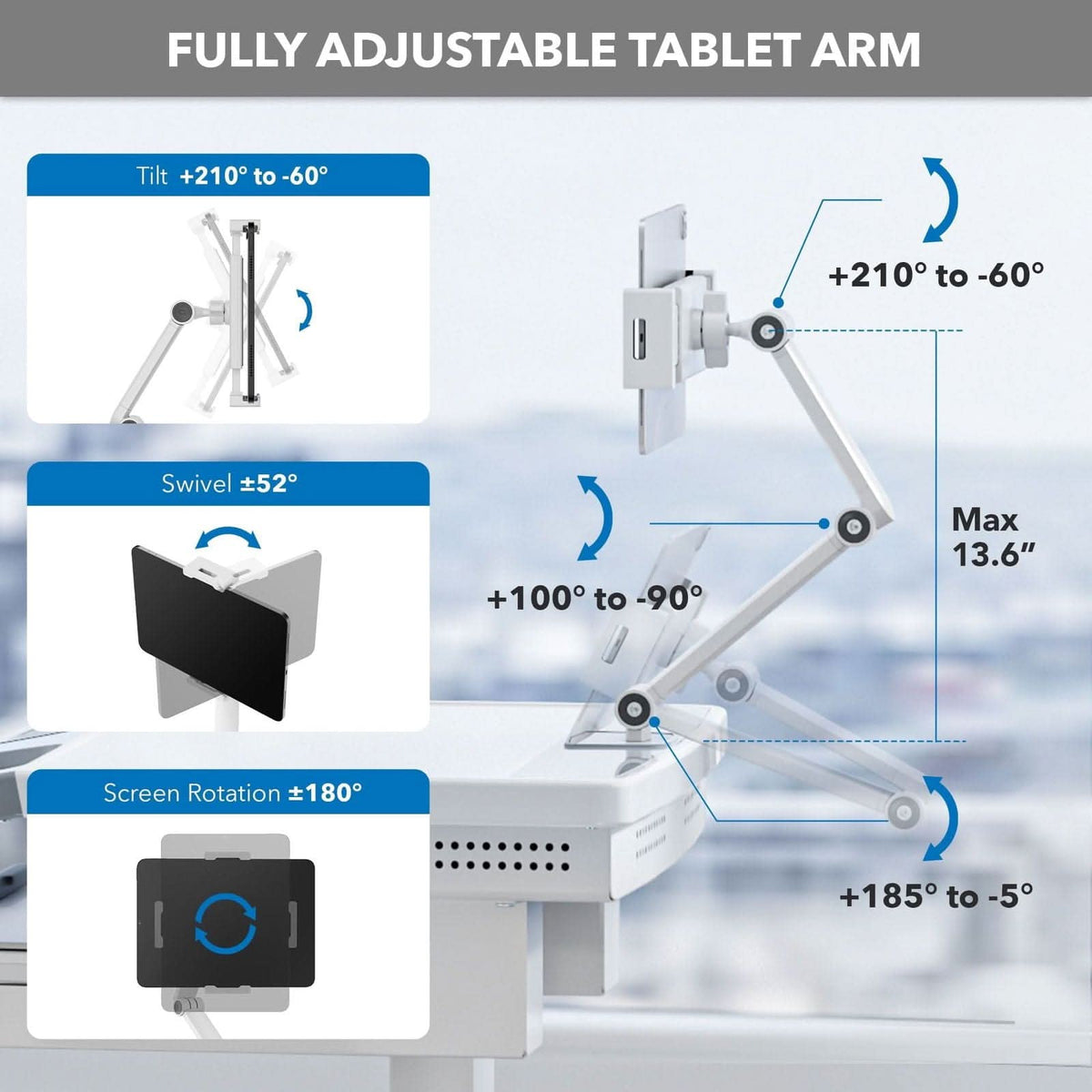 Mobile Arm Computer MedHub Mobile Workstation with Tablet Arm - Mount-It!