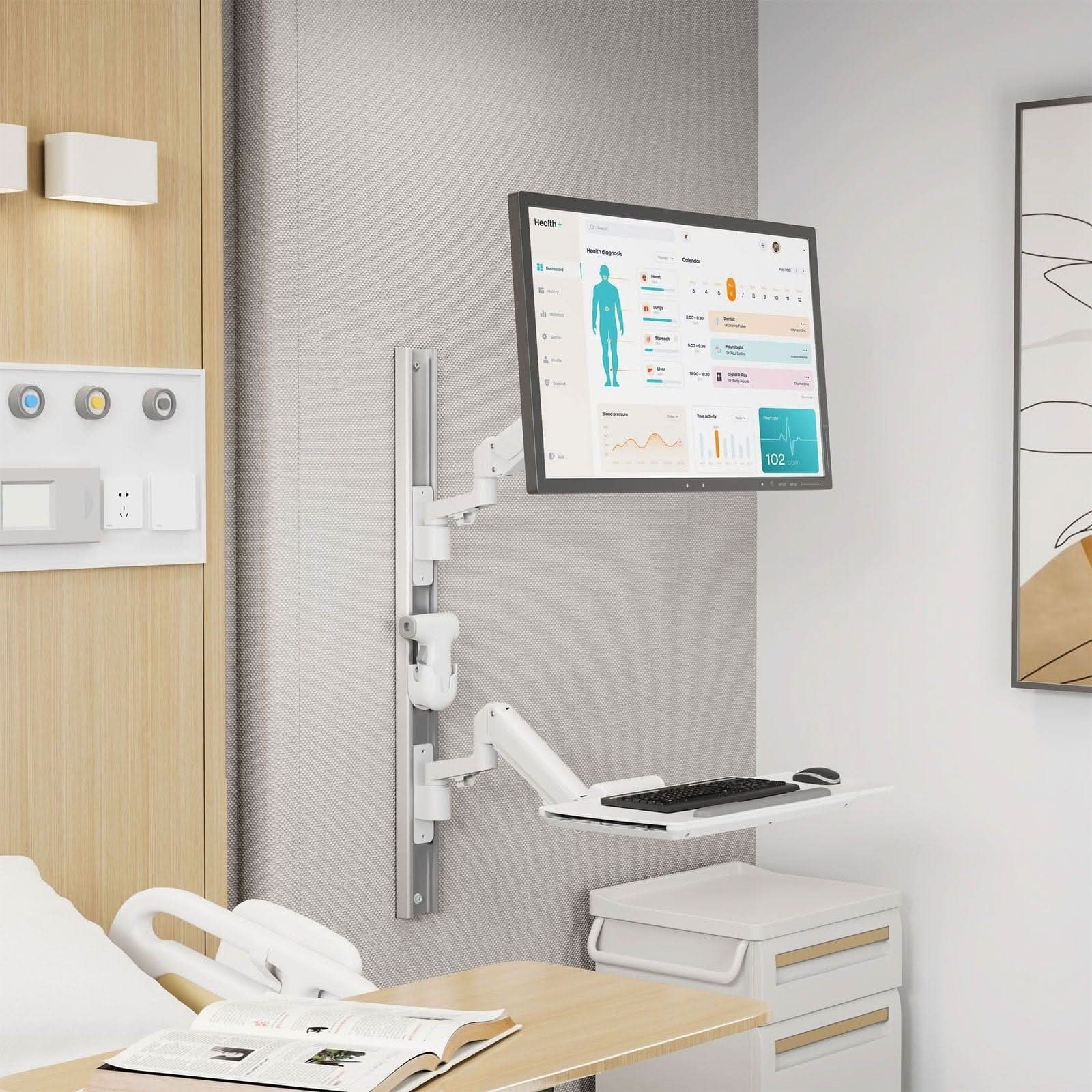 MedHub Wall Workstation with Wall Track - Mount-It!