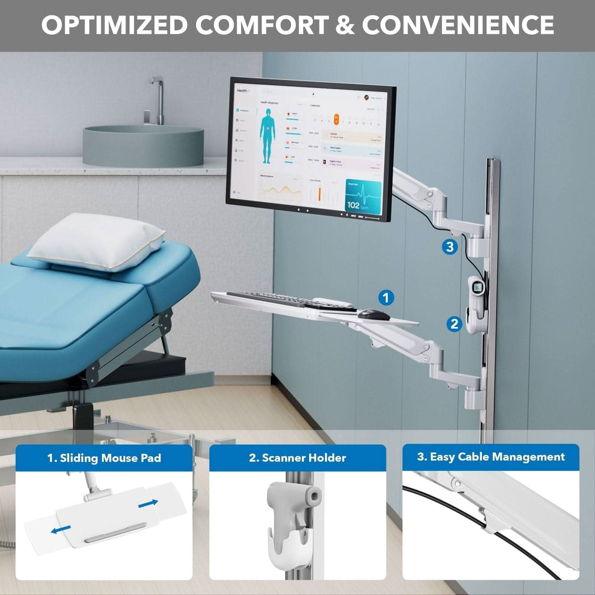 Wall Doc MedHub Wall Workstation with Wall Track - Mount-It!