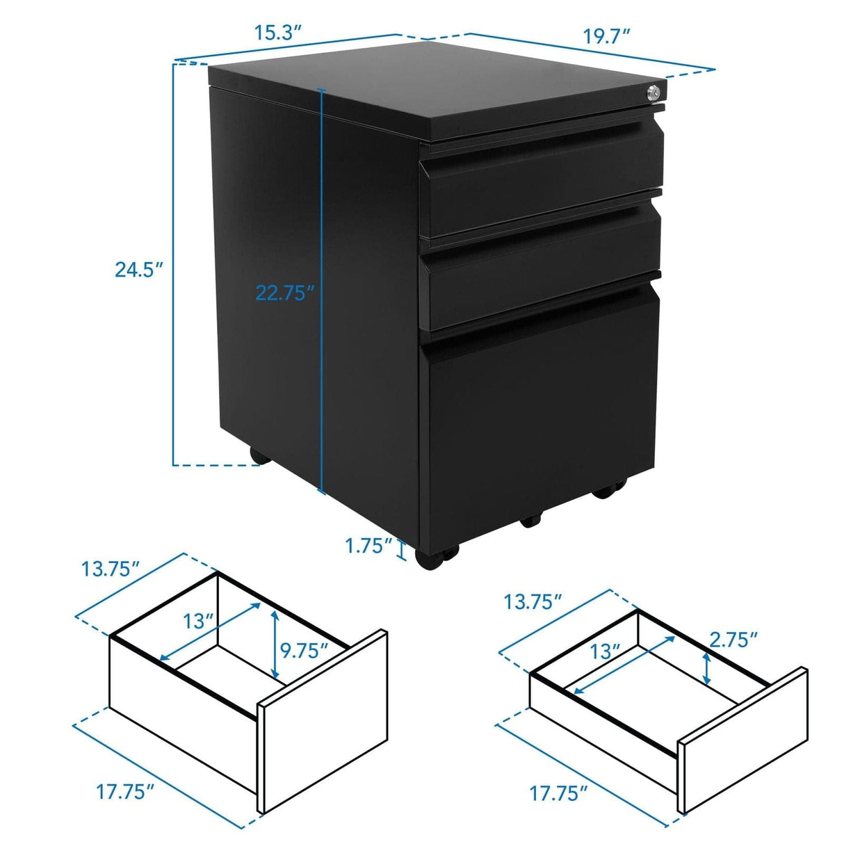 File Cabinet - Mobile File Cabinet with 3 Drawers - Mount-It! -
