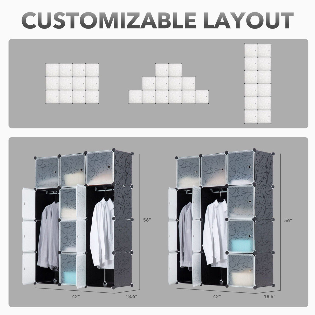 Storage - Modular Wardrobe Storage Organizer - 12 Cubes - Mount-It! - WI-4030XL