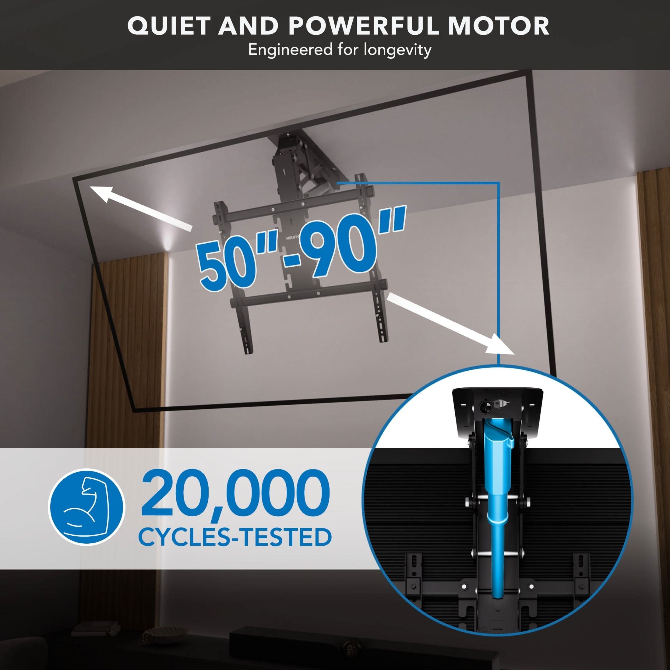 Mount-It! Motorized Ceiling TV Mount for 50" to 90" TVs | holds up to 88 lbs | MI-4226BLK - Thumbnail 4