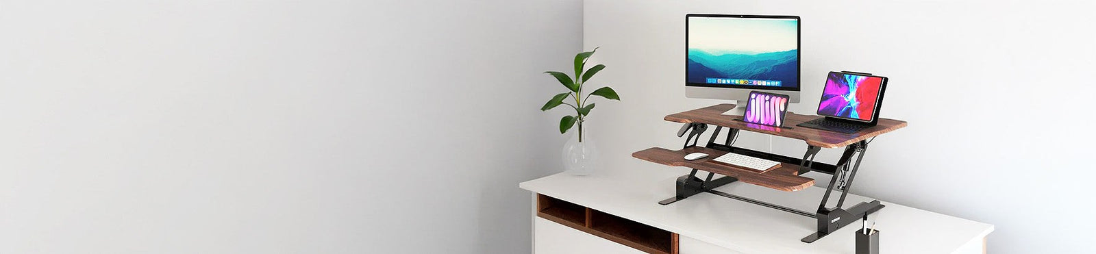 desk converter in a white office