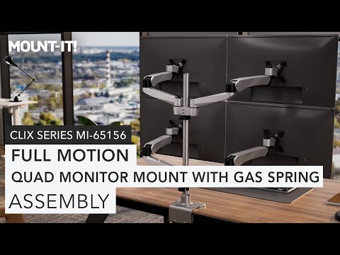 Full Motion Quad Monitor Desk Mount with Gas Spring Arms