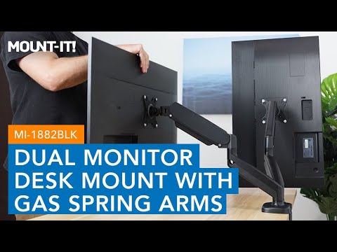 Dual monitor desk mount with gas spring arms MI-1882BLK features video