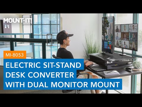 Electric Sit-Stand Desk Converter with Dual Monitor Mount