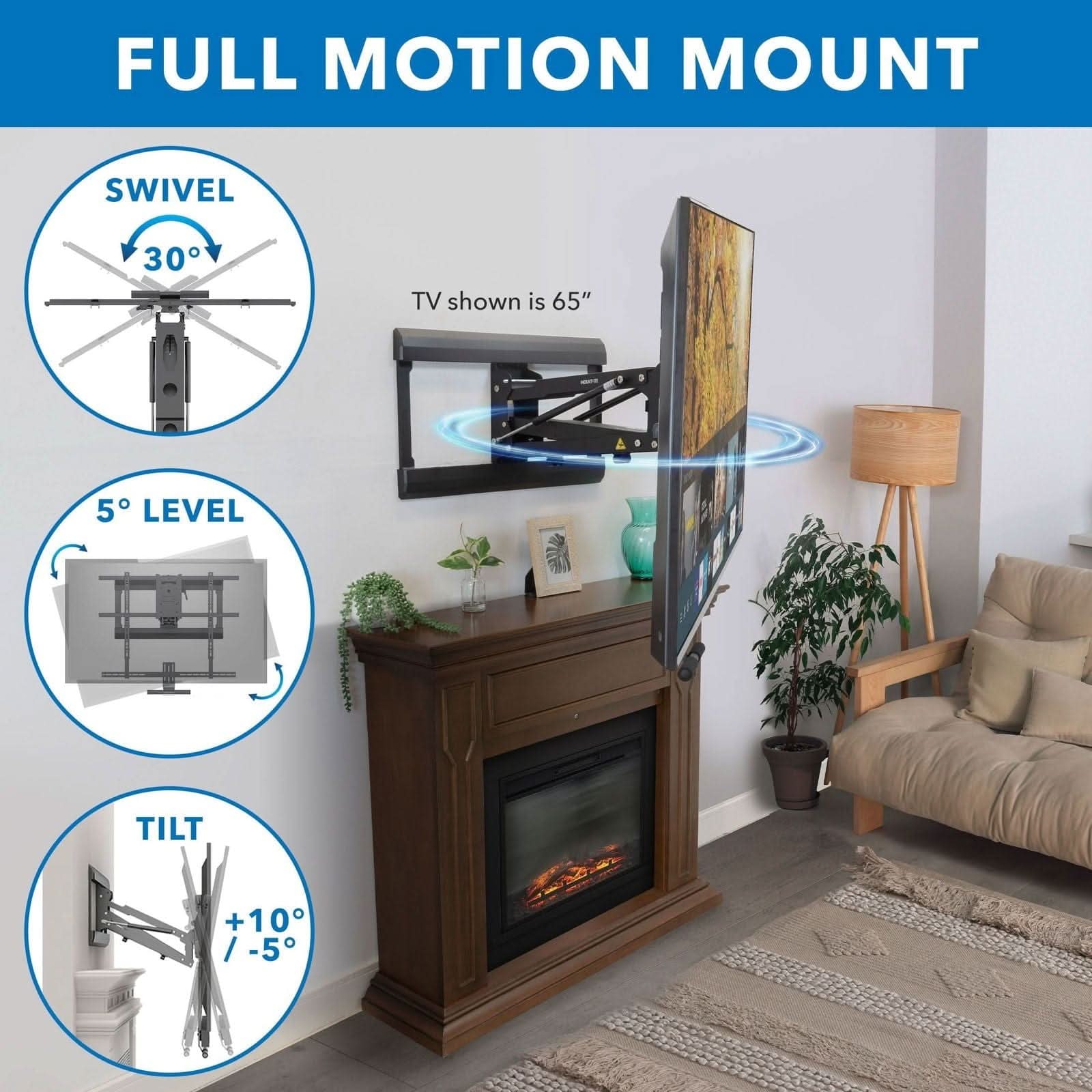 Mount-It! Pull Down Fireplace TV Mount - For TVs from 65" to 85" for 65" to 85" TVs | holds up to 110 lbs | MI-384L - Thumbnail 3