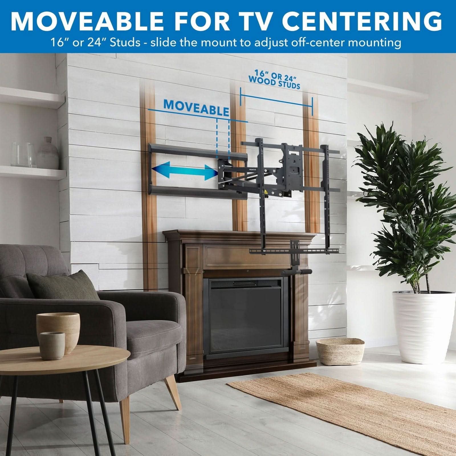 Mount-It! Pull Down Fireplace TV Mount - For TVs from 65" to 85" for 65" to 85" TVs | holds up to 110 lbs | MI-384L - Thumbnail 4