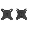 Two black Mount-It! Replacement Monitor VESA Plates with rounded corners and four extended arms, each featuring holes at the ends. One plate shows the front; the other shows the back with a central 100x100mm VESA mount mechanism.