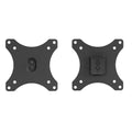Two black Mount-It! Replacement Monitor VESA Plates with rounded corners and four extended arms, each featuring holes at the ends. One plate shows the front; the other shows the back with a central 100x100mm VESA mount mechanism.