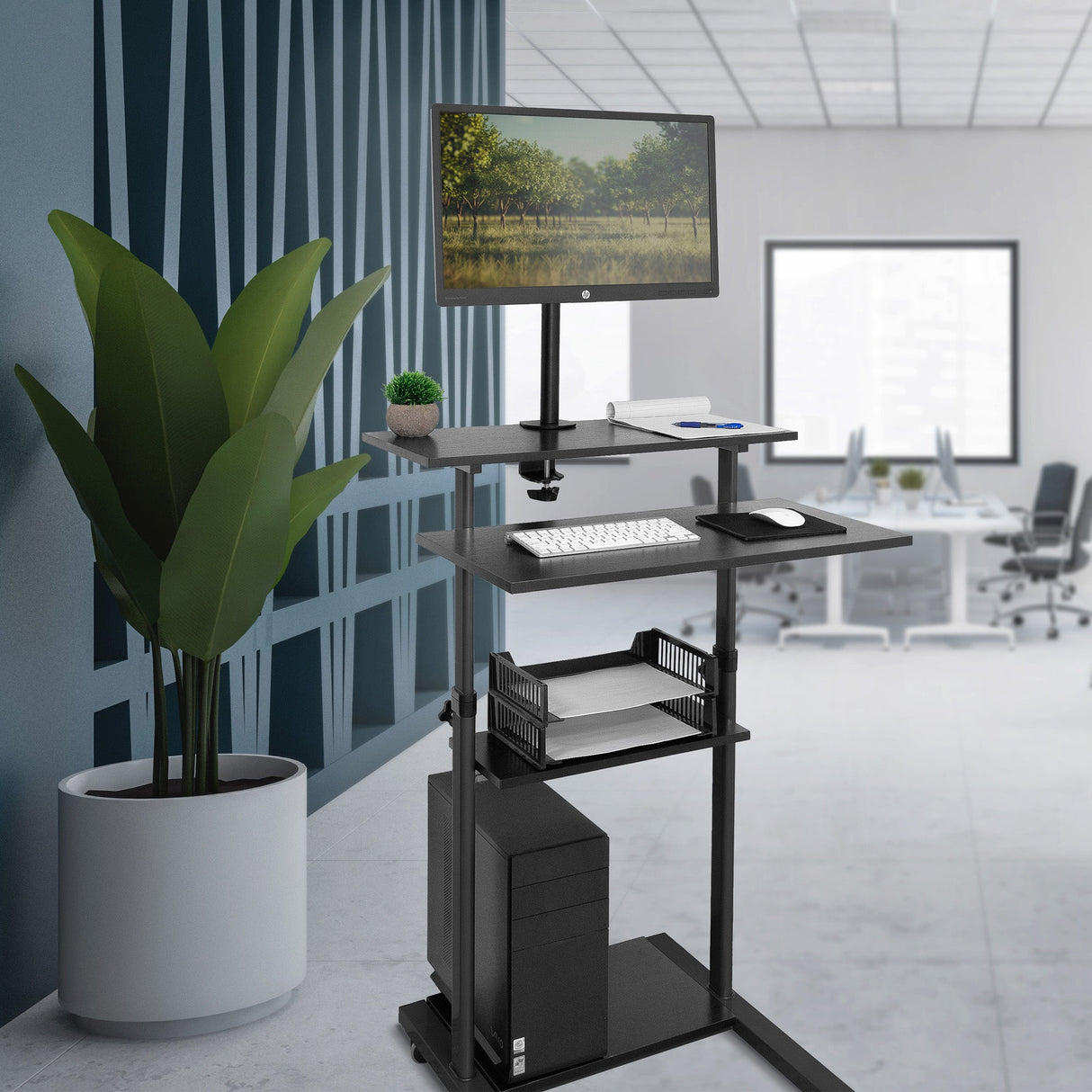 Mobile Standing Desk - Rolling Computer Work Station with Monitor Mount - Mount-It! -