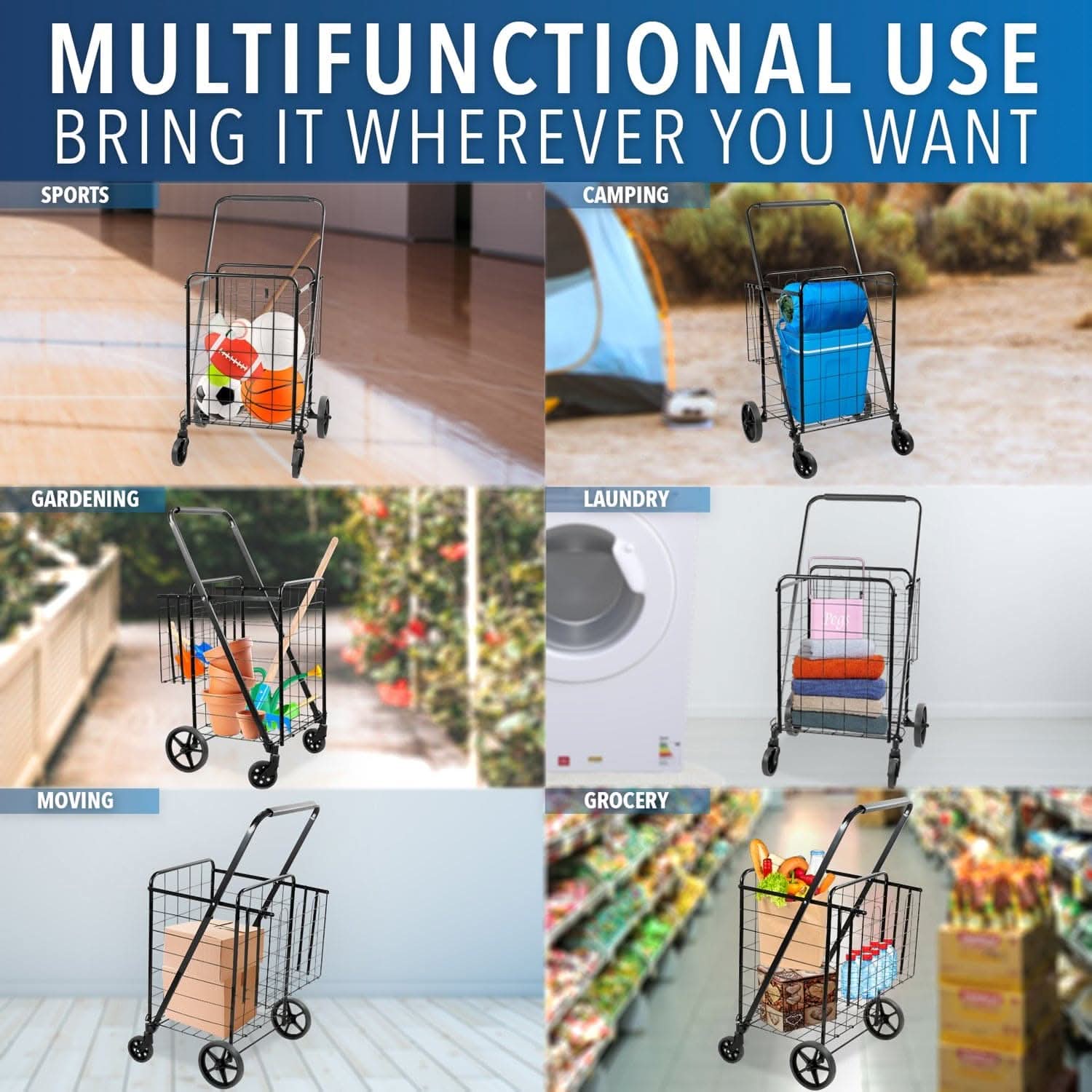 Mount-It! Rolling Utility Shopping Cart | MI-907 - Thumbnail 5