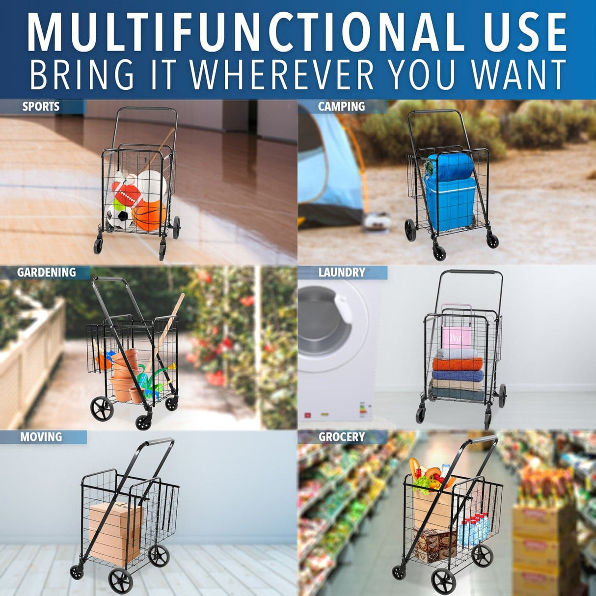 Hand Truck - Rolling Utility Shopping Cart - Mount-It! - MI-907