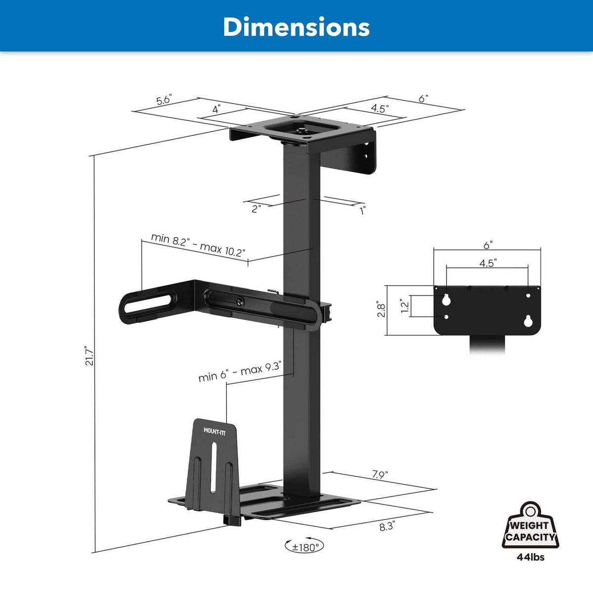 Computer Column Mount Rotating Heavy-Duty Under Desk / Wall CPU Mount - Mount-It!