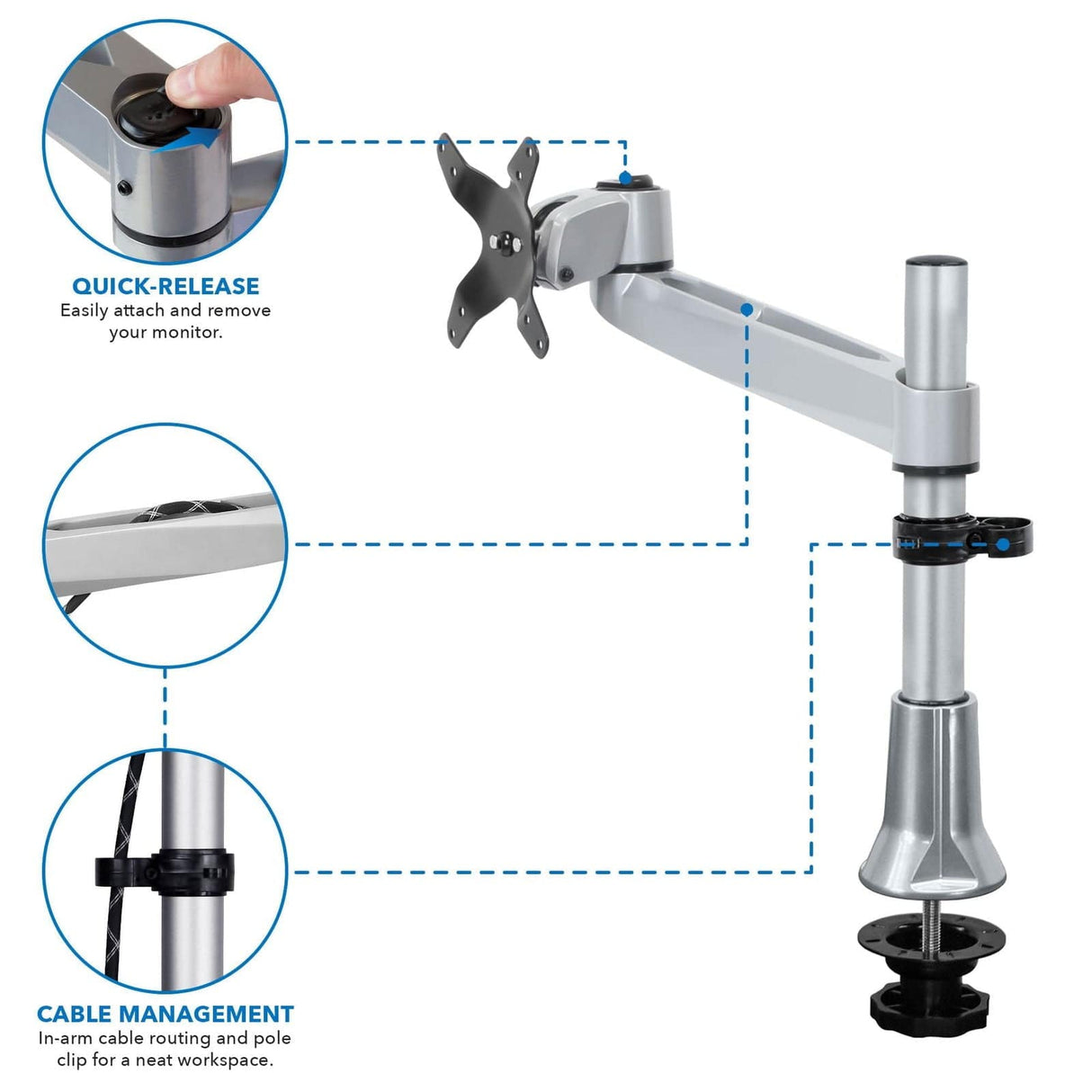 Silver Monitor Mount - Adjustable Single Monitor Desk Mount - Mount-It! - MI-32111