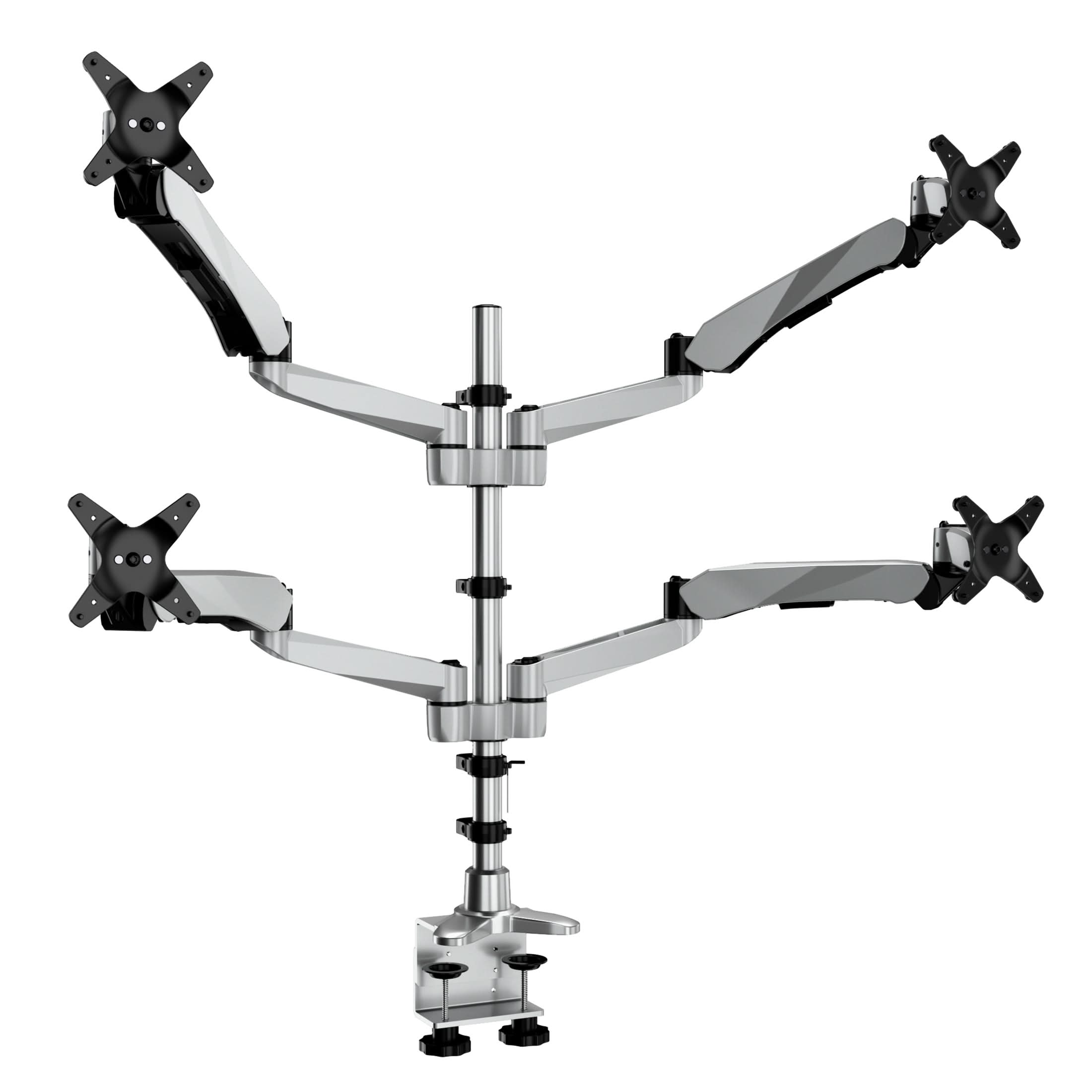 Full Motion Quad Monitor Desk Mount with Gas Spring Arms