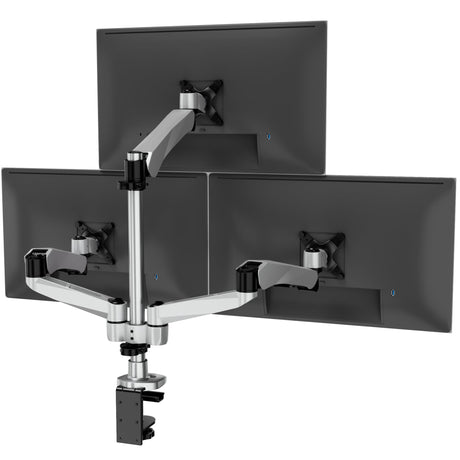 Silver Monitor Mount - CLiX Series Full Motion Triple Pyramid Monitor Desk Mount with Gas Spring Arms - Mount-It! - MI-55116
