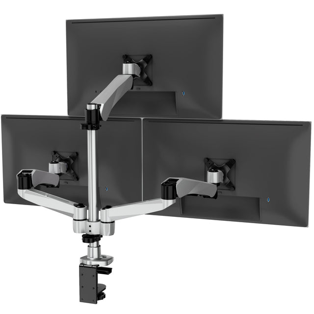 Silver Monitor Mount - CLiX Series Full Motion Triple Pyramid Monitor Desk Mount with Gas Spring Arms - Mount-It! - MI-55116