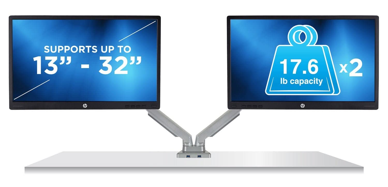 Mount-It! Dual Monitor Desk Mount w/ USB Ports for monitors up to 32" | holds up to 17.6 lbs per monitor | MI-2762 - Thumbnail 2