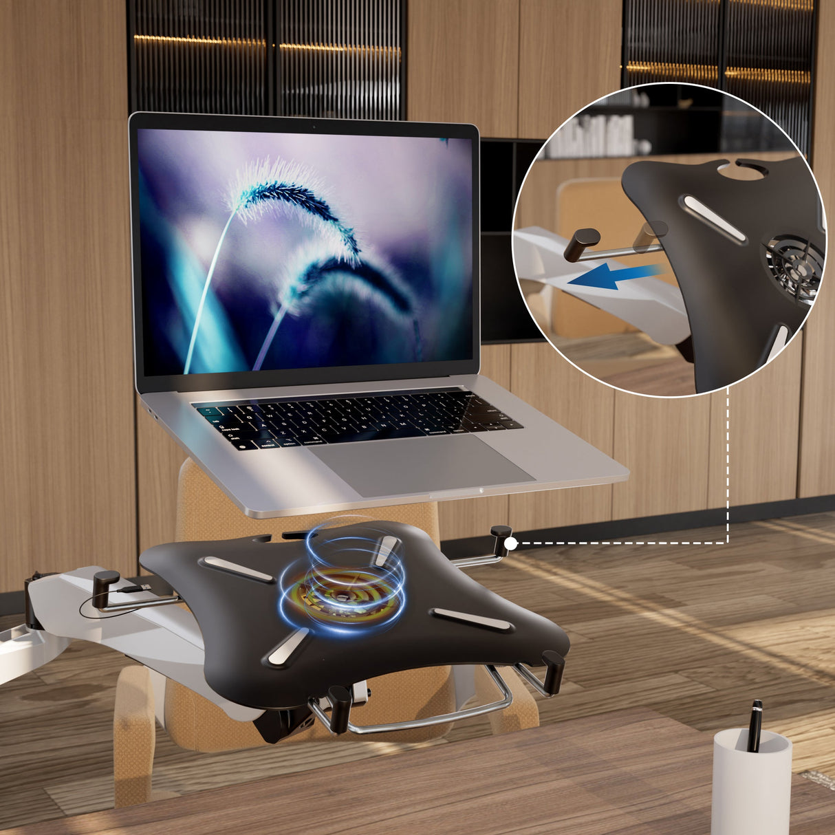 Silver Monitor Mount - Full Motion Dual Monitor + Laptop Mount with Cooling Fan - Mount-It! - MI-75826