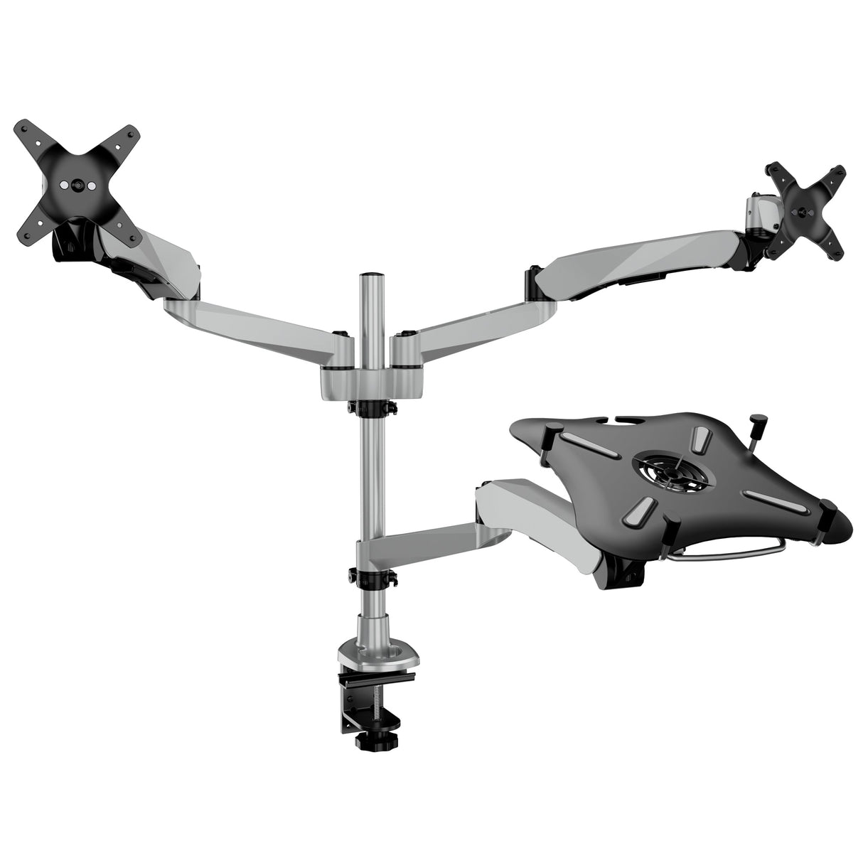 Silver Monitor Mount - Full Motion Dual Monitor + Laptop Mount with Cooling Fan - Mount-It! - MI-75826