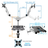 Silver Monitor Mount - Full Motion Dual Monitor + Laptop Mount with Cooling Fan - Mount-It! - MI-75826