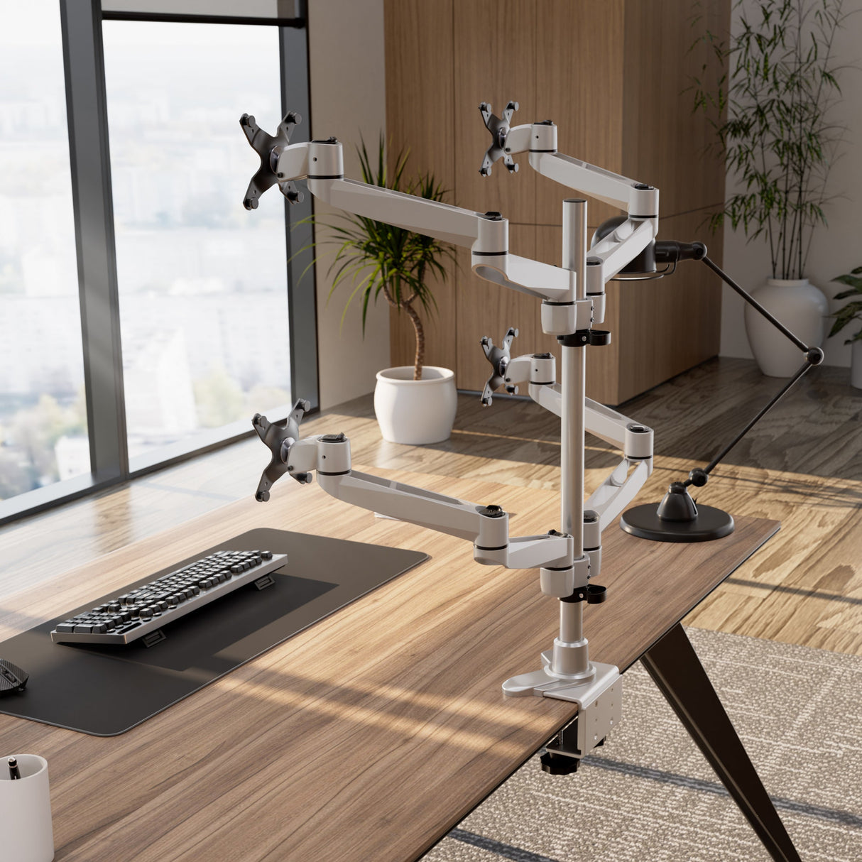 Silver Monitor Mount - Full Motion Quad Monitor Desk Mount - Mount-It! - MI-63156