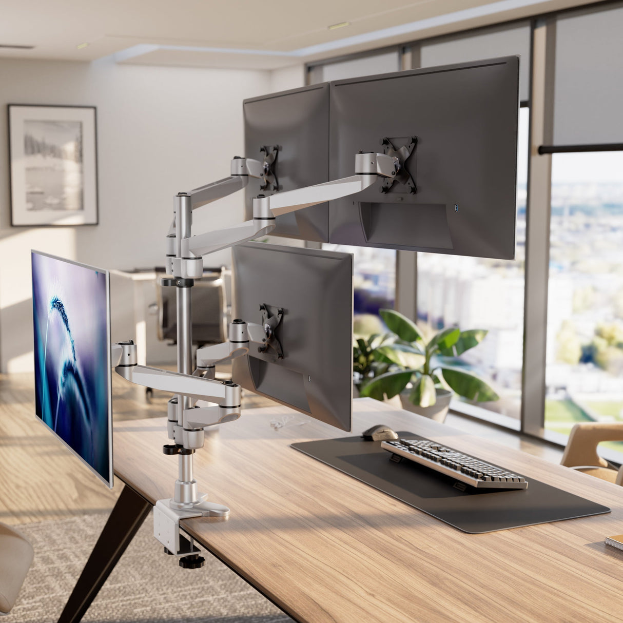 Silver Monitor Mount - Full Motion Quad Monitor Desk Mount - Mount-It! - MI-63156