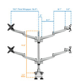 Silver Monitor Mount - Full Motion Quad Monitor Desk Mount - Mount-It! - MI-63156